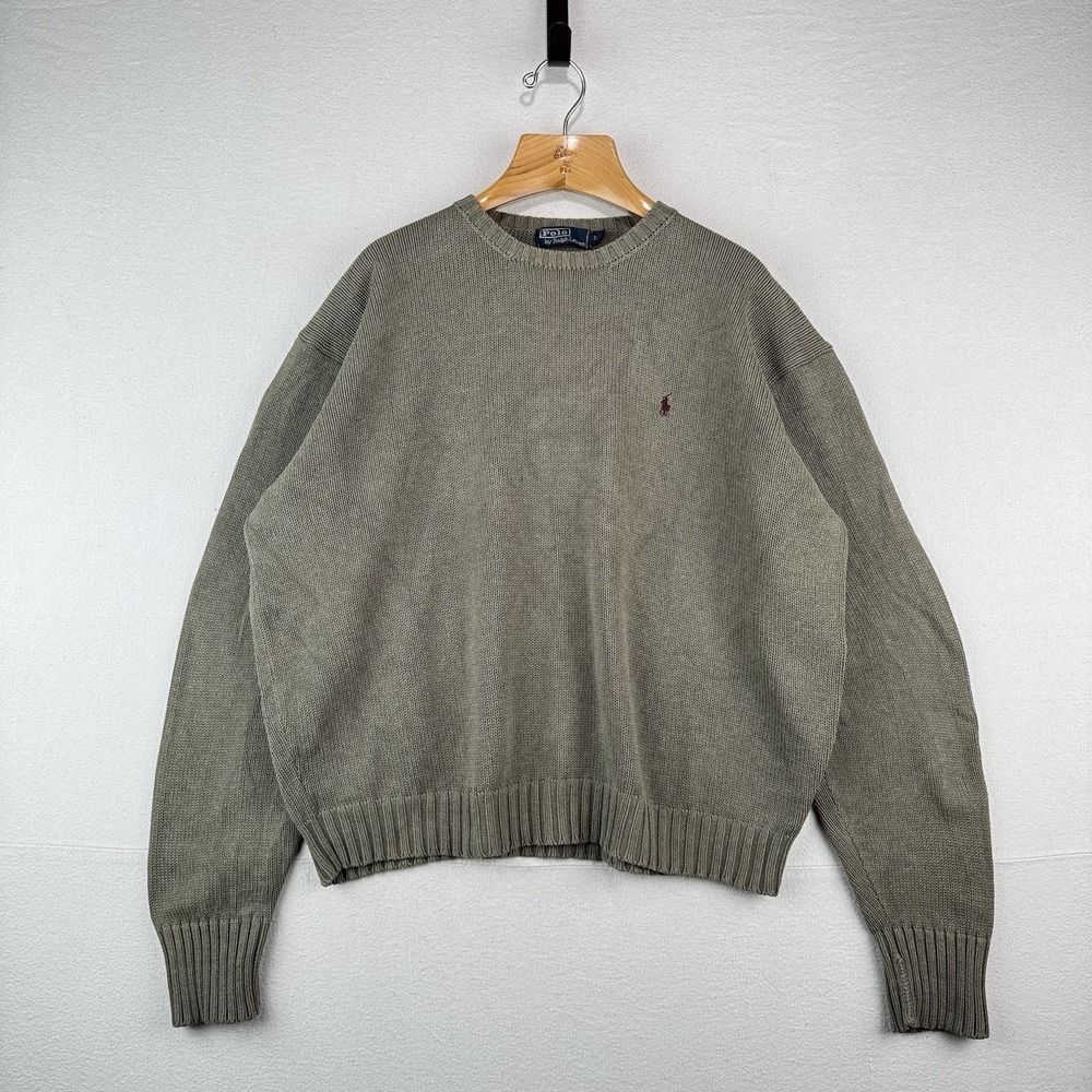 90s Vintage Polo Ralph Lauren Men's 2XL Olive Marled Knit Sweater 100% Cotton